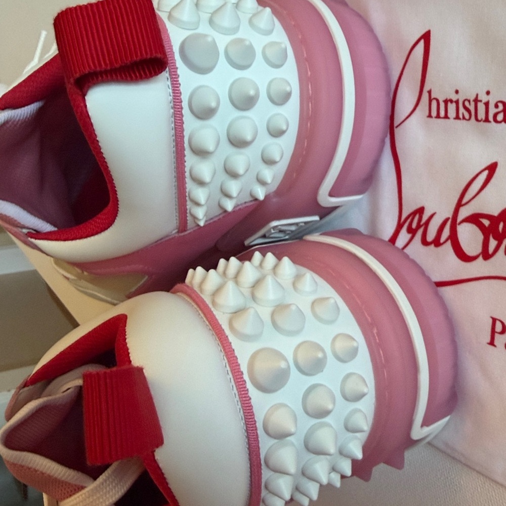 New Christian Louboutin Astroloubi Men 43.5/10.5 leather-trimmed sneakers pink - Picture 7 of 11